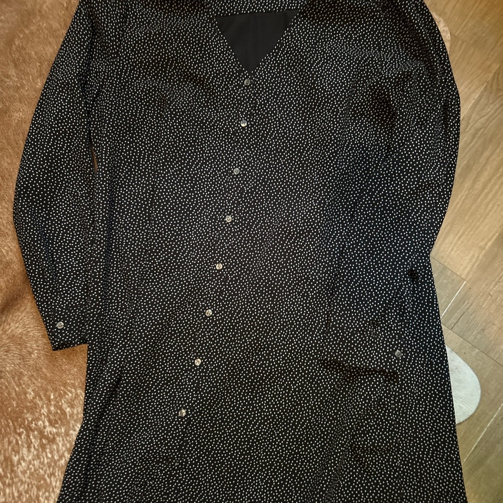 J.CREW Black Polka Dot Dress Size XL Long Sleeve Button Front Women's  White